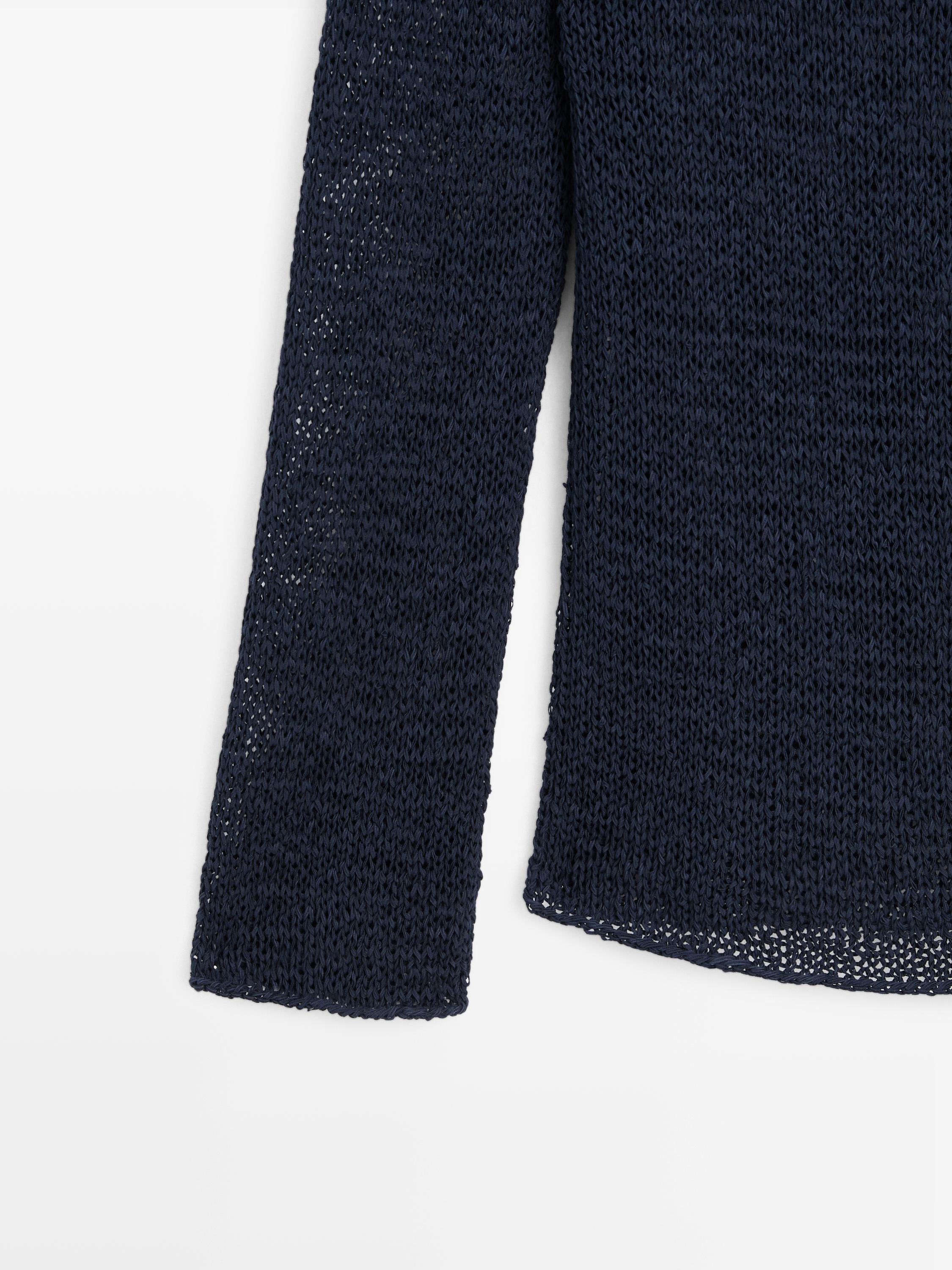 Cotton blend knit boat neck sweater